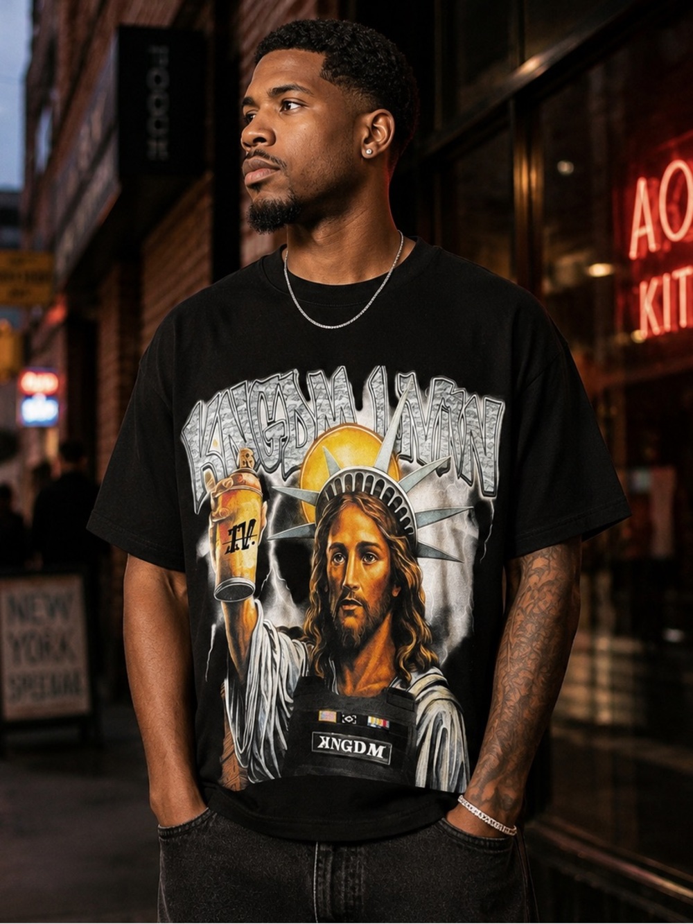 Shaka Wear KINGDOM LIVIN Men’s Size Medium Black Heavyweight Graphic T-Shirt EUC